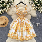 Women French Suspender Printed Strapless Dress