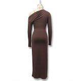 Women Fall and Winter Sexy Slash Shoulder Long Sleeve Bodycon Dress