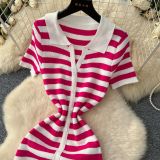 Women Metal Button Slit Knitting Dress