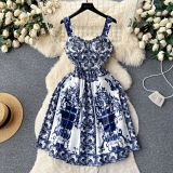 Women French Suspender Printed Strapless Dress