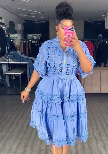 Women French Lace Hollow Crochet Flower Top Lace Patchwork Skirt Two Piece