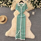 Women Metal Button Slit Knitting Dress