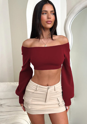 Women Off Shoulder Crop long-sleeved Top