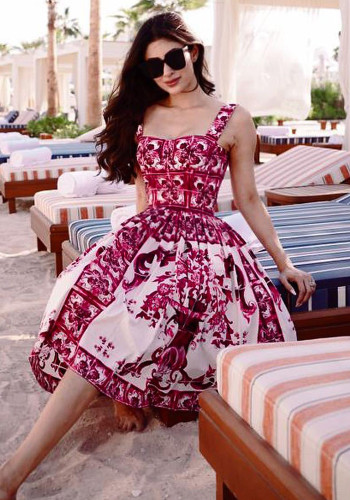 Women French Suspender Printed Strapless Dress