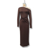 Women Fall and Winter Sexy Slash Shoulder Long Sleeve Bodycon Dress