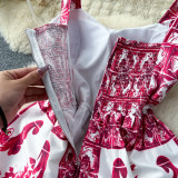 Women French Suspender Printed Strapless Dress