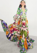 Women V-Neck Lantern Long Sleeve Beach Holidays Print One-Piece Swimsuit Two Piece Women V-Neck Lantern Long Sleeve Beach Holidays Print One-Piece Swimsuit Two Piece