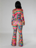 Women Long Sleeve Printed Top and Pants Two Piece