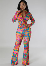 Women Long Sleeve Printed Top and Pants Two Piece Women Long Sleeve Printed Top and Pants Two Piece