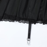 Women lace Lace-Up cross Strap mesh See-Through nightdress Three-Piece