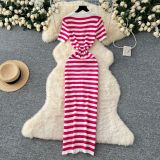 Women Metal Button Slit Knitting Dress