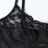 Women lace Lace-Up cross Strap mesh See-Through nightdress Three-Piece