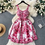 Women French Suspender Printed Strapless Dress