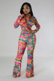 Women Long Sleeve Printed Top and Pants Two Piece