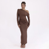 Women Fall and Winter Sexy Slash Shoulder Long Sleeve Bodycon Dress