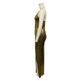 Women sexy V-neck high slit sleeveless party dress