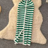 Women Metal Button Slit Knitting Dress