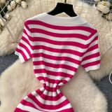 Women Metal Button Slit Knitting Dress