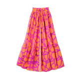 Women Bikini Ruffle Lace-Up Print Swimsuit and Skirt Two Piece