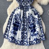 Women French Suspender Printed Strapless Dress