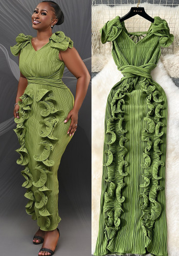 Women Formal Party Pleated Ruffle Dress