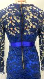 Women Lace Hollow Long Sleeve Stand Collar Lace Irregular Dress
