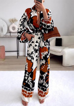 Women Bohemian Contrast Print Casual Top and Pants Two Piece Women Bohemian Contrast Print Casual Top and Pants Two Piece