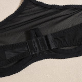 Women sexy See-Through Top underwear uniform plaid pleated SkirtThree-Piece
