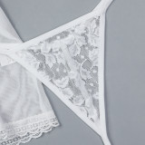 Women lace Lace-Up cross Strap mesh See-Through nightdress Three-Piece