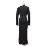 Women Fall and Winter Sexy Slash Shoulder Long Sleeve Bodycon Dress