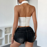 Women Halter Neck Wild Leopard Tie Sexy Crop Vest