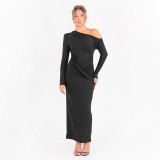 Women Fall and Winter Sexy Slash Shoulder Long Sleeve Bodycon Dress