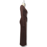 Women Fall and Winter Sexy Slash Shoulder Long Sleeve Bodycon Dress