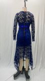 Women Lace Hollow Long Sleeve Stand Collar Lace Irregular Dress