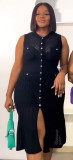 Women Retro V-Neck Sleeveless Hollow Knitting Dress