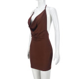 Women sexy sling v-neck Backless Bodycon Dress