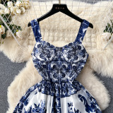 Women French Suspender Printed Strapless Dress
