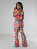 Women Long Sleeve Printed Top and Pants Two Piece