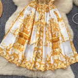 Women French Suspender Printed Strapless Dress