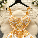 Women French Suspender Printed Strapless Dress