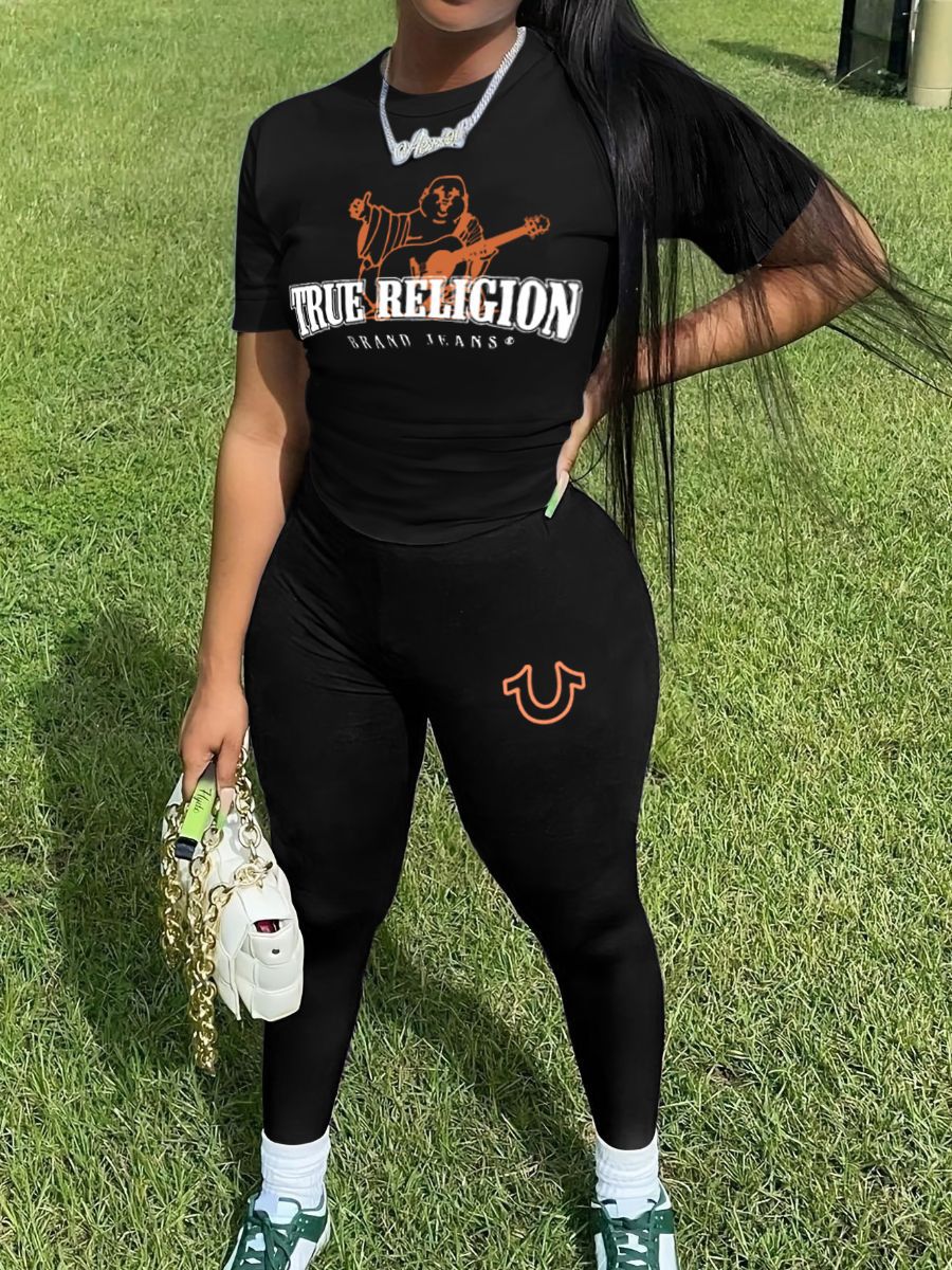 Women sexy printed short-sleeved Top and Pants Two Piece