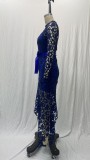 Women Lace Hollow Long Sleeve Stand Collar Lace Irregular Dress
