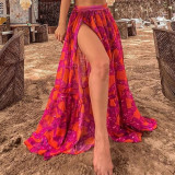 Women Bikini Ruffle Lace-Up Print Swimsuit and Skirt Two Piece