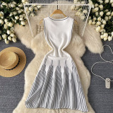 Women Sleeveless Round Neck Striped Dress