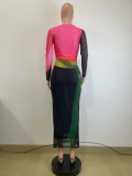 Women double mesh elegant long sleeve dress