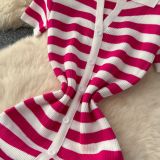 Women Metal Button Slit Knitting Dress