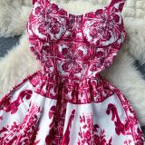 Women French Suspender Printed Strapless Dress