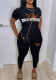 Women sexy printed short-sleeved Top and Pants Two Piece