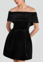 Women Spring Summer Off Shoulder Casual Pocket Dress