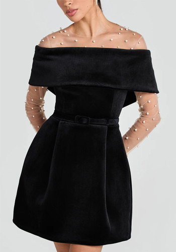 Women Spring Summer Off Shoulder Casual Pocket Dress